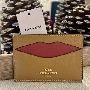 Coach- Slim Card Holder with Red Lips Accent